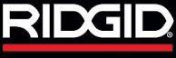 Close-up of the Ridgid logo on a black background.